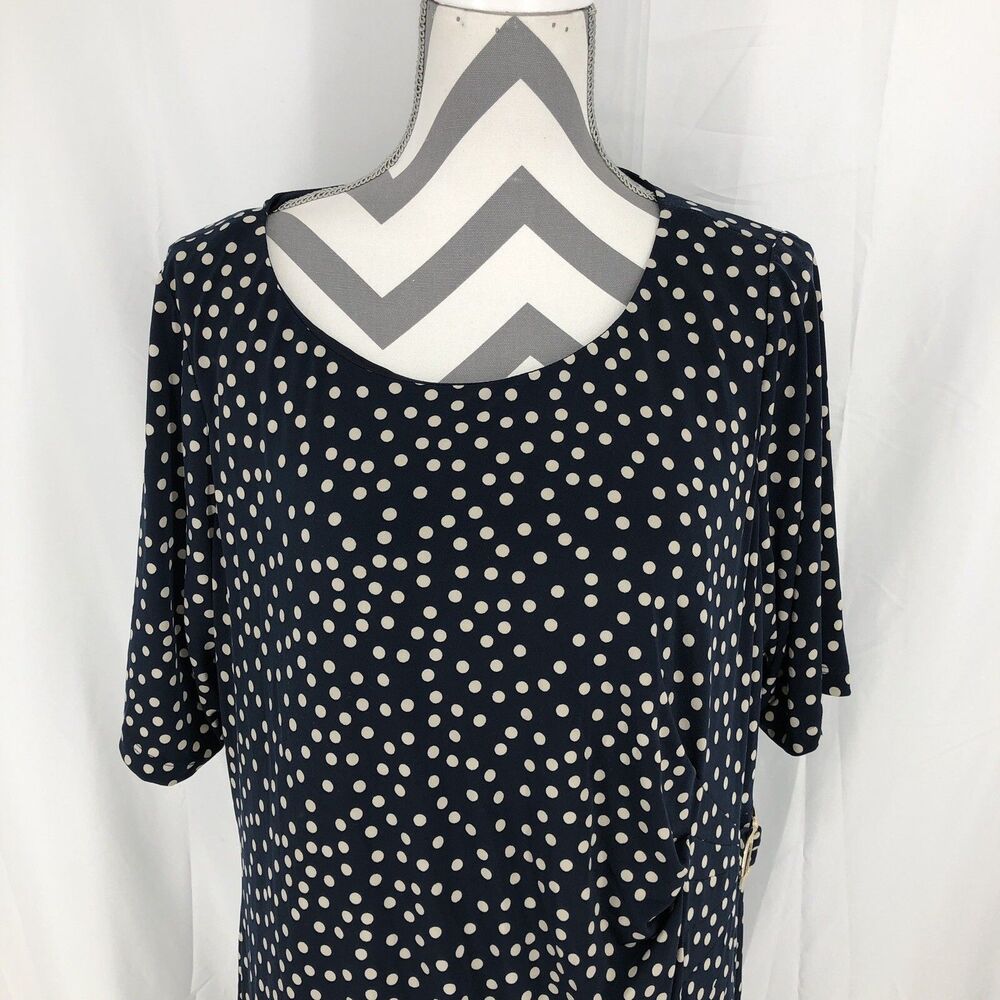 Laura Jeffries Navy Blue White Polka Dot Short Sleeve Lined Dress 18W Plus